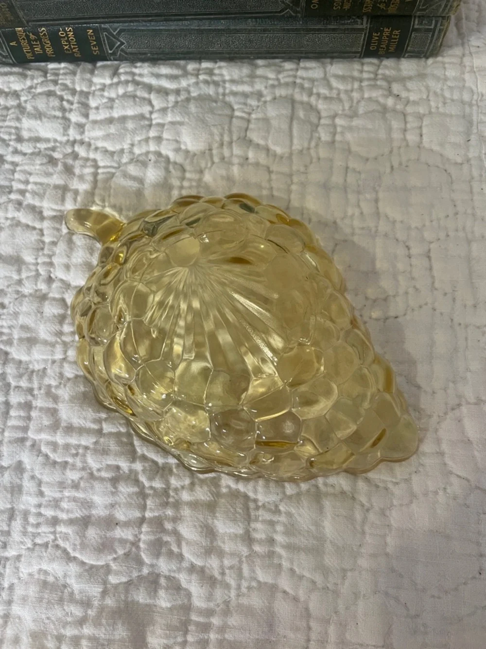 Amber Glass Dish - vintage anchor hocking grapes cluster